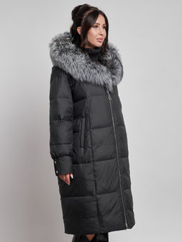 Пальто утепленное с чернобуркой зимнее женское черного цвета 133156Ch - Visdeer фото 11