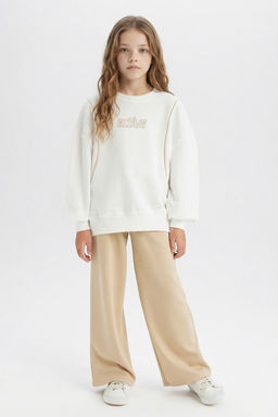 Oversize Geni_ Kal_p Bisiklet Yaka Bask_l_ Sweatshirt K_z _ocuk - Defacto фото 2