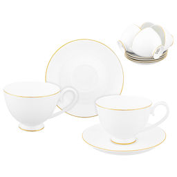 Чайный набор 12 пр. 300 мл 12,5*9,5*7 см "Белая с золотом" на ножке, NEW BONE CHINA