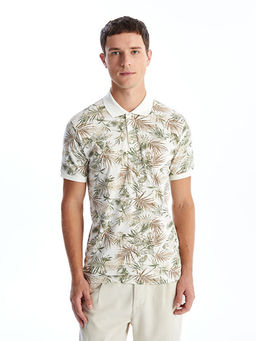 Polo Yaka K?sa Kollu Desenli Penye Erkek Ti??rt