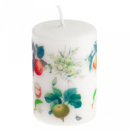 Свеча "Цилиндр" д4см, h6см, парафин, прессованная, малая, с декором, "Тропический микс-1", время горения 8 часов (Россия)