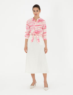 Pembe Crop Top Uzun Kollu Keten G_mlek