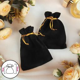 Цена за 50 шт. Мешочек бархатный, 9x12, цвет чёрный с золотым шнурком