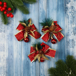 Ёлочные игрушки 3 шт. Зимнее волшебство. Бант изыск пластик, 107 см, красный