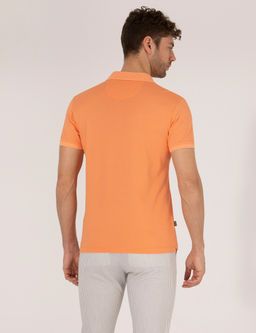 A__k Turuncu Slim Fit %100 Pamuk Polo Yaka Merserize Ti__rt