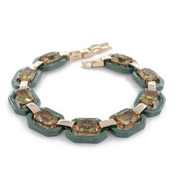 Браслет Октагон из зеленой керамики с Султанитом покрытие под золото, длина 18см