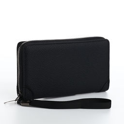 Портмоне мужское на молнии, отдел для карт, монет, чёрное