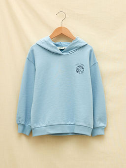 Kap??onlu Bask?l? Uzun Kollu K?z ?ocuk Sweatshirt