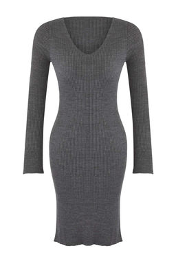 Siyah V Yaka Duz K?sa / Mini V Yaka Bodycone Triko Elbise TWOAW26EL00052 - Trendyolmilla фото 5