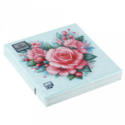 Салфетки бумажные Art Bouquet 33х33см, 3-х слойные, 20 штук в упаковке, 100% целлюлоза, Сердце из роз (Россия)
