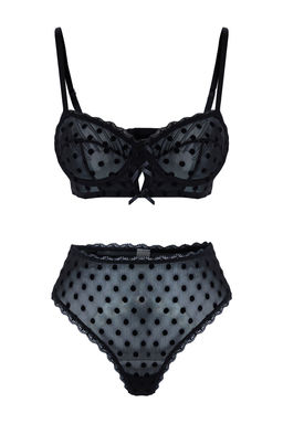 TRENDYOLMILLA Siyah Tul Puantiyeli Dantelli ve Kurdele/Fiyonk Detayl? Orme Ic Camas?r? Tak?m? THMAW25CC00005 фото 7