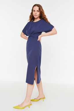 TRENDYOLMILLA Siyah %100 Pamuk Bele Oturan Y?rtmac ve Baglama Detayl? Midi Orme Kalem Elbise TWOSS21EL0404  фото 32