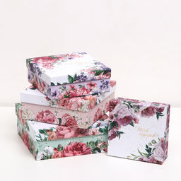 Набор коробок квадратных, 4 в 1 Цветочная доляна, 20 х 20 х 8 см- 14 х 14 х 5 см