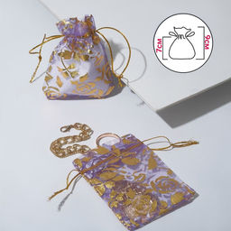 Цена за 100 шт. Мешочек подарочный Розы золотистые, 7 х 9, цвет фиолетовый