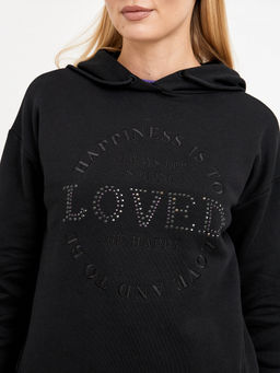 джемпер женский из хлопка с капюшоном и стразами - Glenfield фото 5