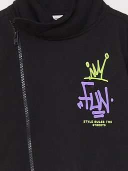 Dik Yaka Bask?l? Uzun Kollu Erkek ?ocuk Fermuarl? Sweatshirt - Waikiki фото 3