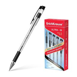 Цена за 12 шт. Ручка шариковая ErichKrause ULTRA-30 Stick&Grip Classic 0.7, Super Glide Technology, цвет чернил черный (в коробке по 12 шт.)