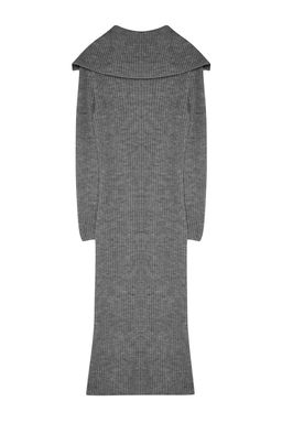 TRENDYOLMILLA Antrasit Midi Triko Yumusak Dokulu Devrik Yaka Elbise TWOAW25EL00016  фото 7