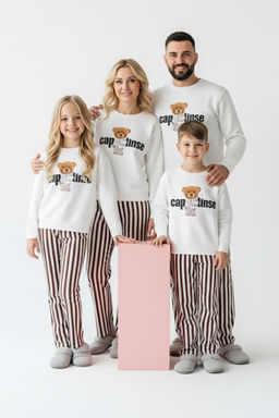 Bej Unisex Cocuk 100% Pamuk Bask?l? Regular Orme Pijama Tak?m? TKDAW26PT00001