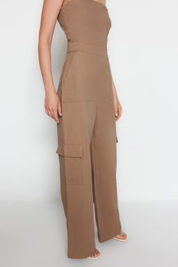 TRENDYOLMILLA Camel Kargo Cepli Straplez Yaka Maxi Dokuma Tulum TWOSS23TU00192  фото 16