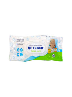 Влажные салфетки  детские алоэ с пластик клапаном, №120