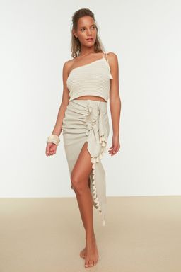 TRENDYOLMILLA Bej Dokuma Keten Gorunumlu Puskullu Plaj Etegi TBESS21ET0529 фото 5