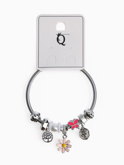 Браслет с шармами «Марджери. Цветочек», d=6.5 см, розовый в серебре