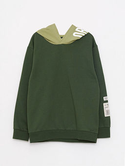 Kap??onlu Bask?l? Uzun Kollu Erkek ?ocuk Sweatshirt
