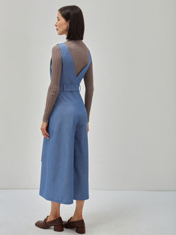 Комбинезон с брюками-кюлотами из костюмной однотонной джинсовой ткани - Tantino фото 9