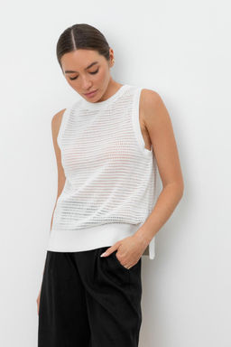 Блуза-топ Very Neat ЕВ 30153 молочный из хлопка и акрила  фото 4