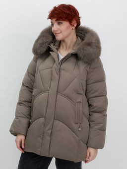 Куртка зимняя женская с мехом и капюшоном тренд коричневого цвета 7656K - Visdeer фото 10