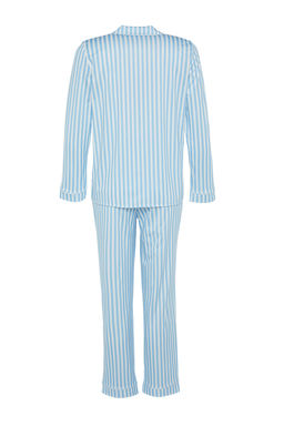 Trendyolmilla Pembe Cizgi Desenli Biyeli Ici Polarl? Gomlek-Pantolon Orme Pijama Tak?m? THMAW24PT00050