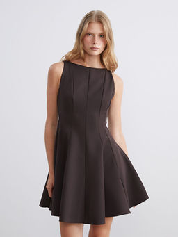 Kay?k Yaka Belden Oturtmal? Mini Elbise