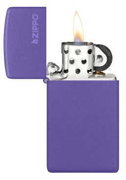 Зажигалка ZIPPO узкая Логотип с фиолетовым матовым покрытием | Slim® Logo Purple Matte 1637ZL