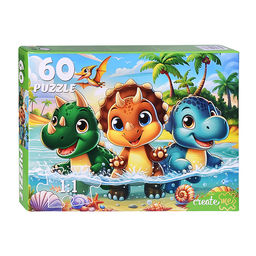 Пазлы 60 "Три динозавра на море"