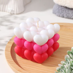 Свеча декоративная Бабл Сердце, 6 см, бело-розовая