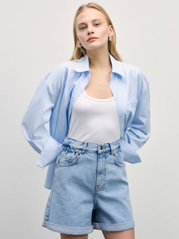 Джинсовые шорты baggy с резинкой в поясе / Zarina