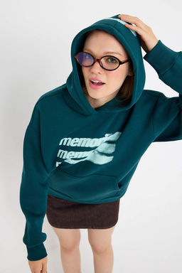 Petrol Teen Oversize/Genis Kal?p Slogan Bask?l? Kal?n Ici Polarl? Orme Sweatshirt TWOAW26SW00125