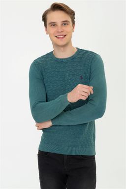 U. S. Polo Assn / Мужской зеленый трикотажный свитер с круглым вырезом