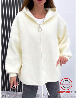 Женский пушистый кардиган с капюшоном