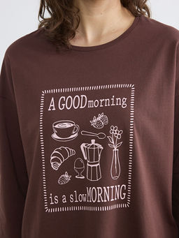 Bisiklet Yaka Bask?l? Kad?n Pijama Tak?m?