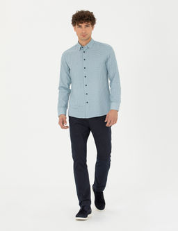 Lacivert Slim Fit _izgili Kanvas Pantolon