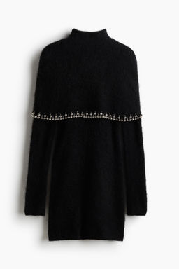 Vestido en mezcla de mohair con ribete de cuentas