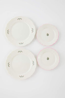Trendyolmilla Home 2li Porselen Cicek Bask?l? Pasta Tabag? 20 cm & 2li Porselen Servis Tabag? 26 cm TPHSS25TBK00023  фото 6