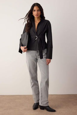 Siyah Kusakl? Onu C?tc?tl? Ayarlanabilir Gomlek TWOAW26GO00067