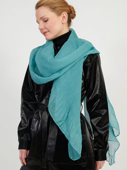 Большой, двусторонний однотонный палантин из жатого полотна. - Tantino фото 3