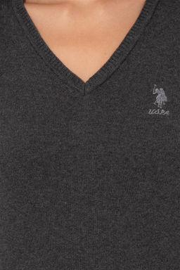 Женский базовый свитер антрацитового меланжевого цвета с v-образным вырезом - U.s. polo assn фото 6