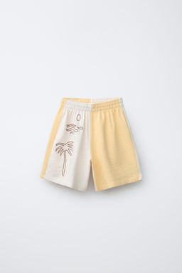 BERMUDA EFECTO TOALLA COLOR BLOCK BORDADOS / Amarillo