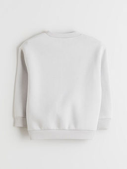 Bisiklet Yaka Bask?l? Erkek ?ocuk Kal?n Sweatshirt