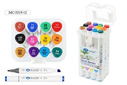Набор скетчмаркеров двухсторонних 12цв., 1-7мм (MC-5219-12) на спиртовой основе, трехгранн. корпус, в пласт. боксе